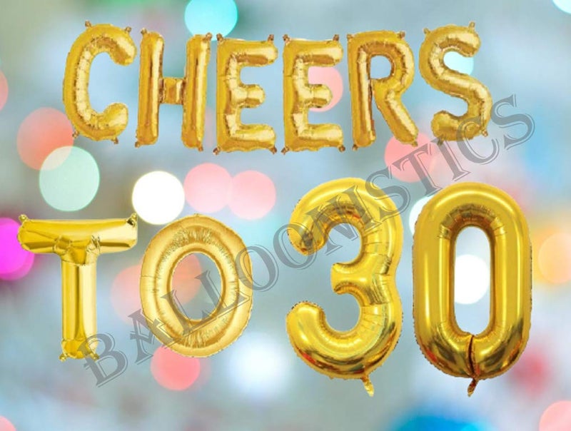Balloonistics Cheers to Thirthy Foil Balloon Combo Number 30 Foil Balloon for Birthday and Anniversary - Image 2