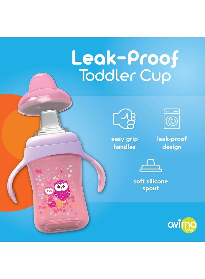 Avima Baby 10 oz Spill Proof Baby Sippy Cup w/Interchangeable Soft Spout Nipple - Trainer Sippy Cup with Handles - BPA Free & Dishwasher Safe Kids Cups - Set of 2, Pink - Image 3