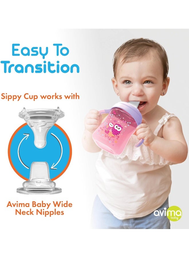 Avima Baby 10 oz Spill Proof Baby Sippy Cup w/Interchangeable Soft Spout Nipple - Trainer Sippy Cup with Handles - BPA Free & Dishwasher Safe Kids Cups - Set of 2, Pink - Image 4
