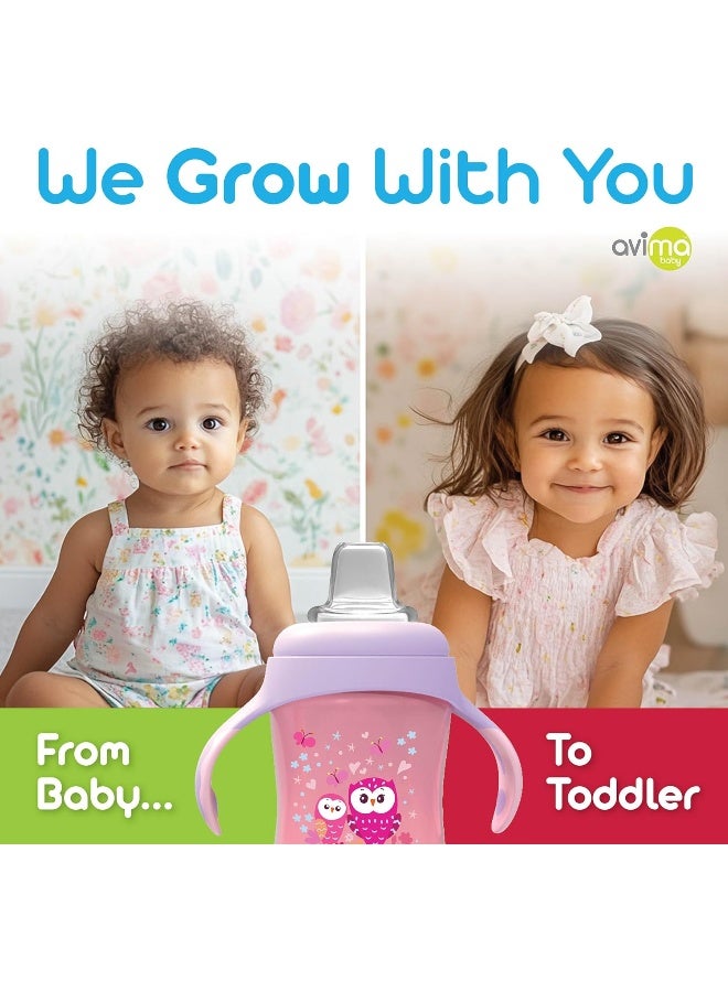 Avima Baby 10 oz Spill Proof Baby Sippy Cup w/Interchangeable Soft Spout Nipple - Trainer Sippy Cup with Handles - BPA Free & Dishwasher Safe Kids Cups - Set of 2, Pink - Image 5