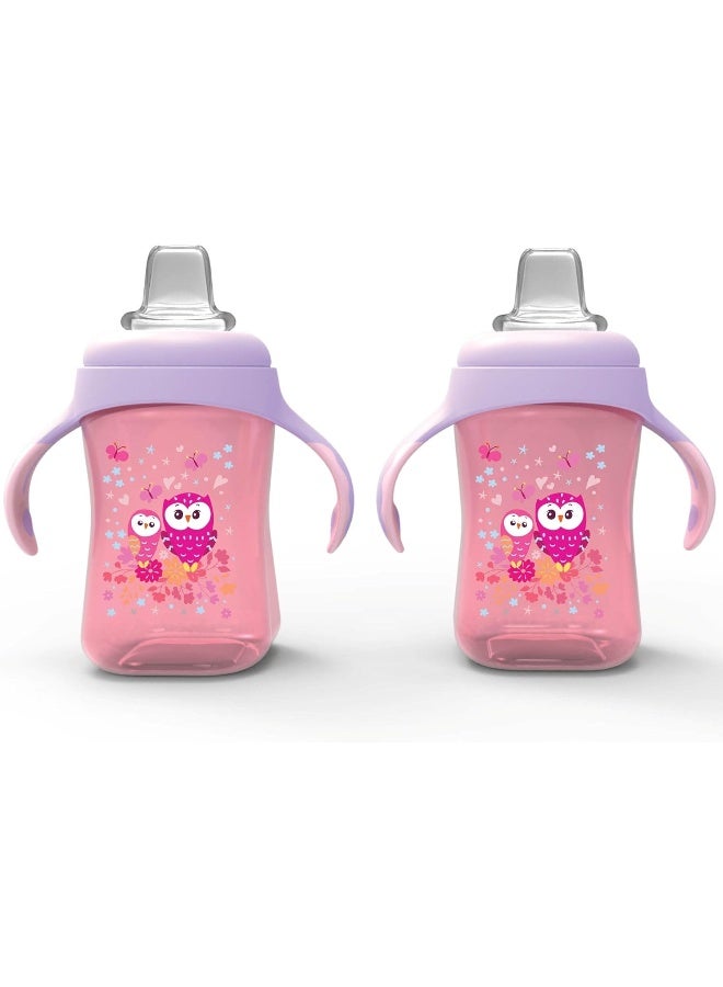 Avima Baby 10 oz Spill Proof Baby Sippy Cup w/Interchangeable Soft Spout Nipple - Trainer Sippy Cup with Handles - BPA Free & Dishwasher Safe Kids Cups - Set of 2, Pink - Image 1