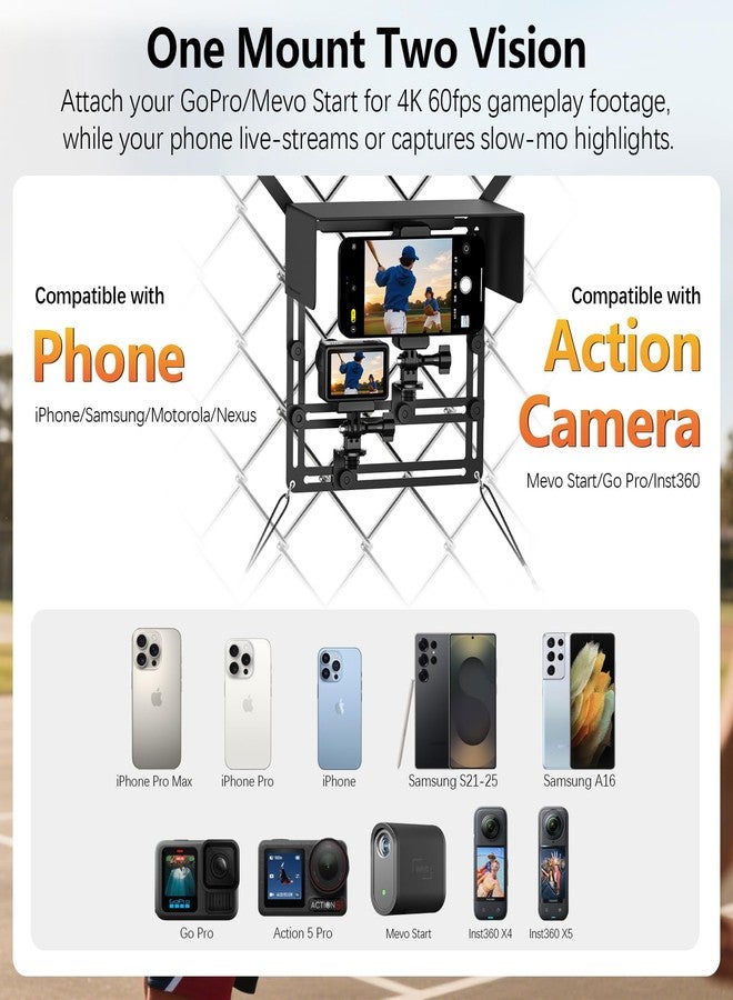 AMAZEAR Phone Fence Mount with Magnetic Shade, Action Camera Fence Mounting Kit for iPhone Samsung Mevo Start Go Pro, Phone Streaming Kit for Baseball Softball Tennis - Image 4