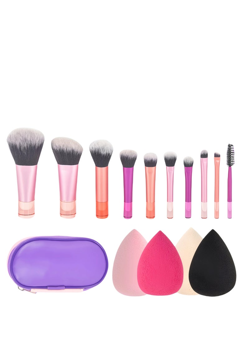 Cosmetics, beauty tools, multifunctional makeup brush set includes 9 medium-sized makeup brushes, 4 makeup sponges, 1 eyelash brush, and a storage bag.