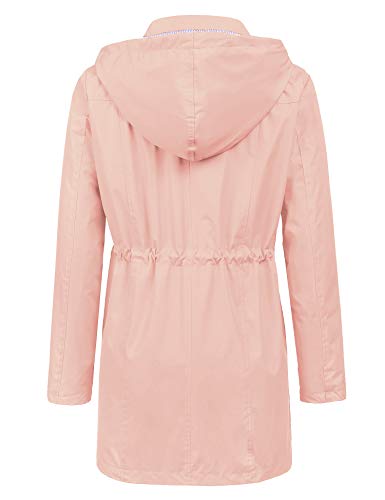 LOMON Raincoat Women Waterproof Long Hooded Trench Coats Lined Windbreaker Travel Jacket Pink L - Image 3