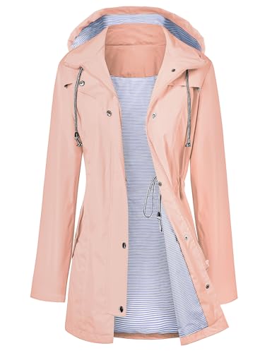 LOMON Raincoat Women Waterproof Long Hooded Trench Coats Lined Windbreaker Travel Jacket Pink L - Image 5