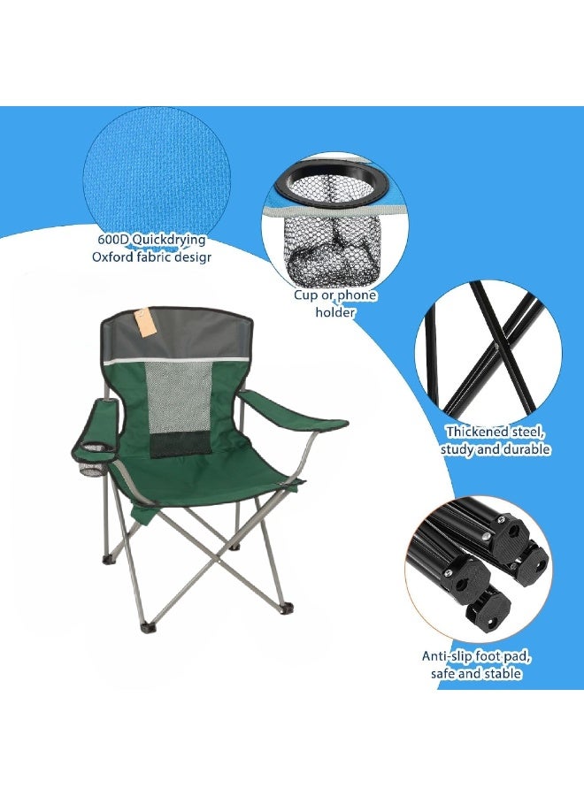 Portable Folding Beach Chair Multi-Purpose Camping Chair , Lightweight Patio Lawn Quad Chair for Outdoor Travel Picnic Hiking Supports 110kgs Load With Carry Bag [Green] - Image 2