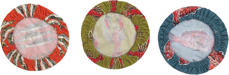 Creative CoOp Round Cotton Bowl Lining and Sea Life Designs Set of 3 Styles Multicolor Food Cover Multi - Image 3