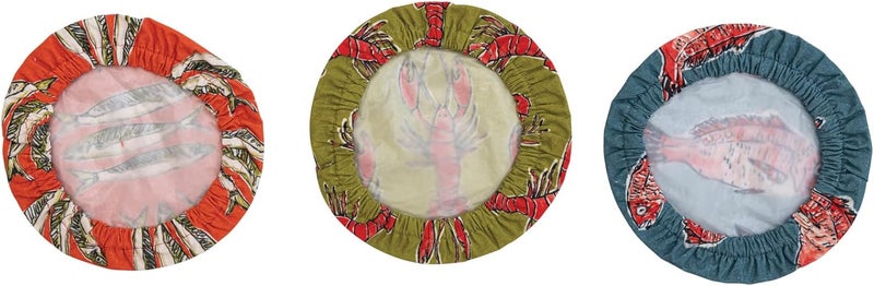 Creative CoOp Round Cotton Bowl Lining and Sea Life Designs Set of 3 Styles Multicolor Food Cover Multi - Image 4