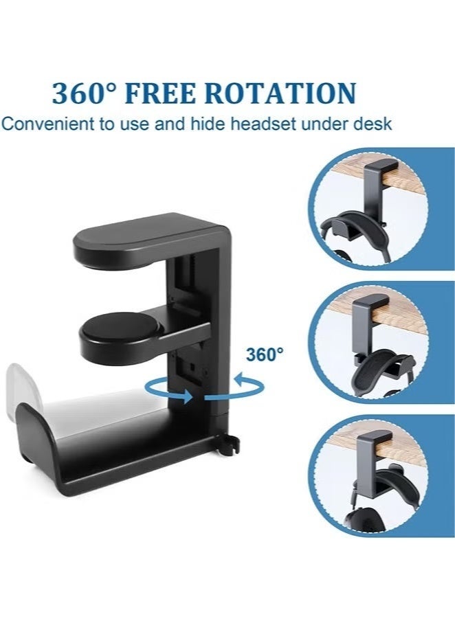 3-in-1 PC Gaming Headset and Controller Holder, Headphone Stand with 360° Rotation Non-Slip Clamp & 2 Controller Holders, Universal Gaming Accessories Organizer for Controllers, Headphones and Cables - Image 4