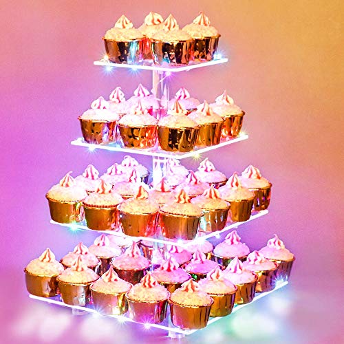 WeddingWish Cupcake Display Stand 4Tier Acrylic  Copper Multicolor LED Light 50 Cupcakes