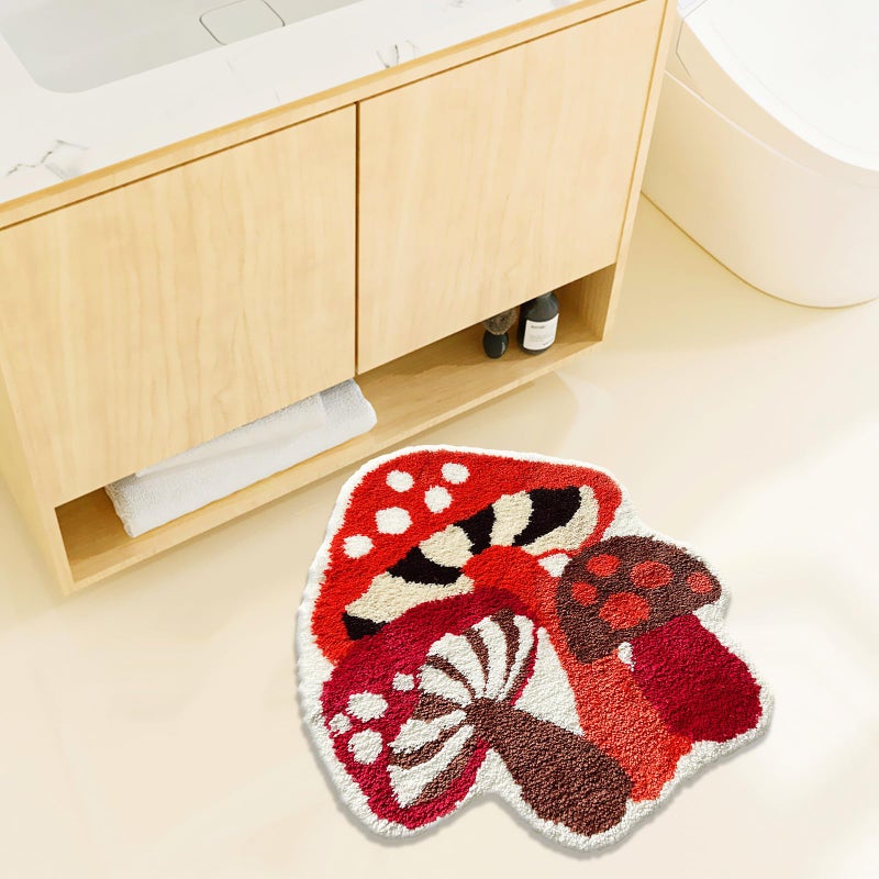 UKELER Kids Rugs Funny Cute Mushrooms Bath Mat Cartoon Rug for Kids Bedroom Non Slip Accent Shag Rug Ultra Soft Washable Bath Rug for Bathroom  Bedroom  Tub  Sink  Entry Way  28''?25'' - Image 1