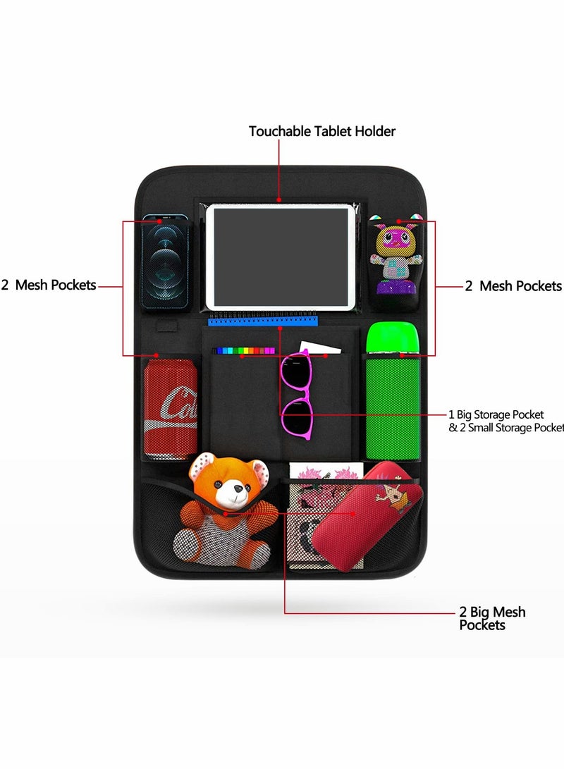 Zikra Car Seat Organizer, Backseat Organizer with Touchable Tablet Holder and 9 Storage Pockets, Kick Mats Back for Toys Water Bottle Books Pens - Image 2