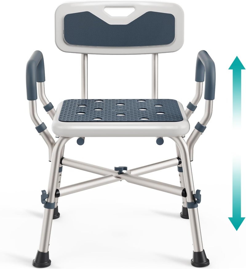PELEGON Shower Chair for Elderly and Disabled (450lb) with Padded Armrests and Back, Adjustable Height Shower Seat, Heavy Duty Shower Chairs for Inside Shower, Handicap - Blue - Image 1