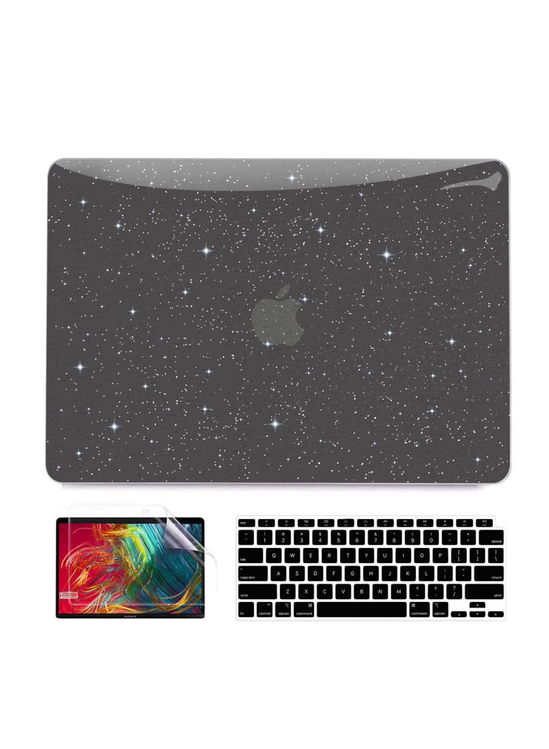 Case for MacBook Air 13 incn 2020 2019 2018 A2337 M1 A2179 A1932, Glitter Hard Shell Case Cover with Keyboard Cover Skin & Screen Protector for New Mac Air 13'' with Touch ID Retina, Black  - Image 1