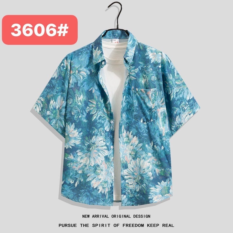 American Style All-Over Print Design Casual Shirt for Men and Women, 2025 Loose Fit Campus Couple Short Sleeve Top
