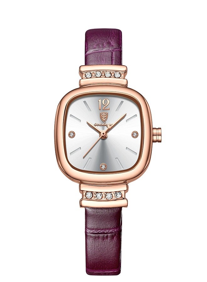 POEDAGAR ​​POEDAGAR Women's Rose Gold-Tone Square Watch - Slim White Dial with Leather Strap, Ultra-Thin & Petite Design, 30m Water Resistant, Ideal for Daily Wear & Fashion Accessories​​ - Image 1