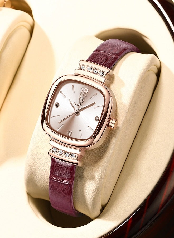 POEDAGAR ​​POEDAGAR Women's Rose Gold-Tone Square Watch - Slim White Dial with Leather Strap, Ultra-Thin & Petite Design, 30m Water Resistant, Ideal for Daily Wear & Fashion Accessories​​ - Image 2