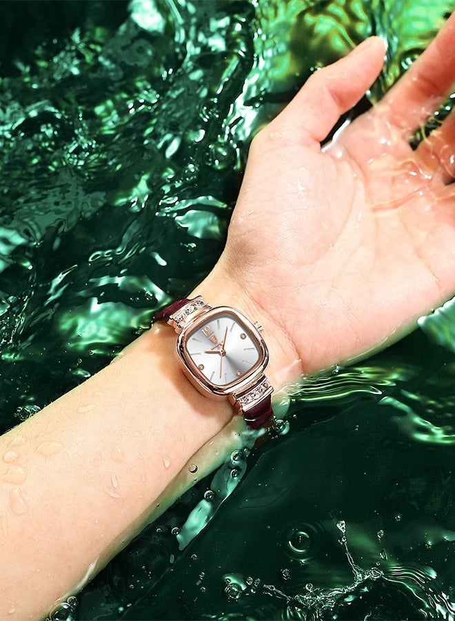 POEDAGAR ​​POEDAGAR Women's Rose Gold-Tone Square Watch - Slim White Dial with Leather Strap, Ultra-Thin & Petite Design, 30m Water Resistant, Ideal for Daily Wear & Fashion Accessories​​ - Image 3
