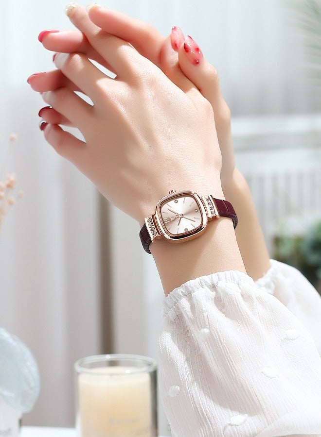 POEDAGAR ​​POEDAGAR Women's Rose Gold-Tone Square Watch - Slim White Dial with Leather Strap, Ultra-Thin & Petite Design, 30m Water Resistant, Ideal for Daily Wear & Fashion Accessories​​ - Image 4