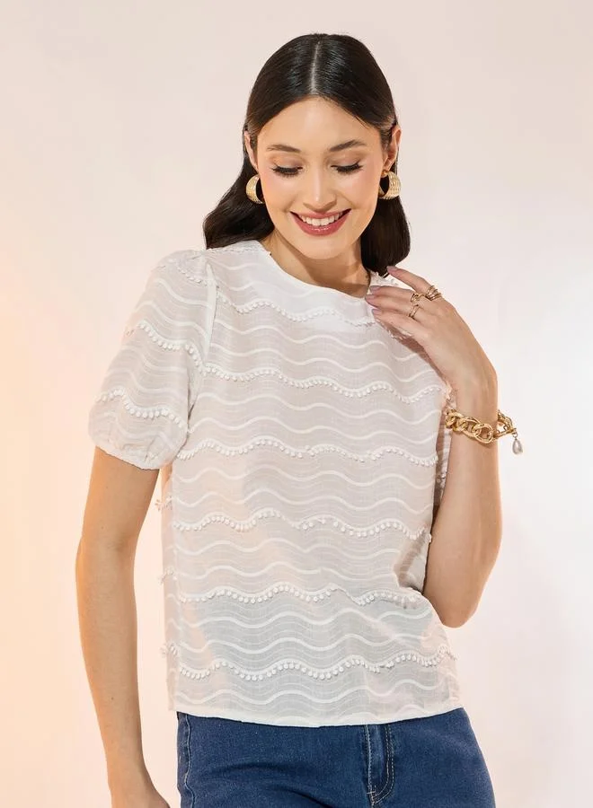 Take Two Textured Round Neck Short Sleeve Blouse