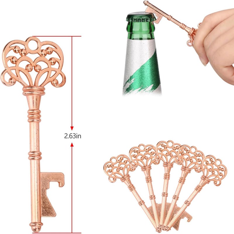 WODEGIFT 20 PCS Wedding Favors Key Bottle Opener,Vintage Skeleton Key Bottle Openers with Thank You Tags and Key Chains,Baby Shower Favor for Guests Girl（Rose Gold） - Image 2