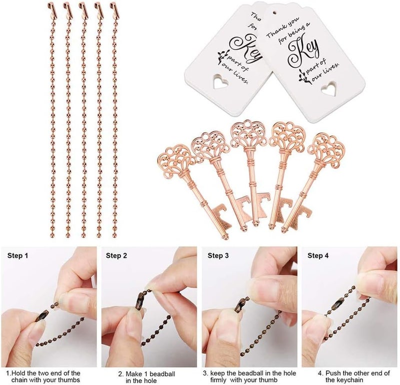 WODEGIFT 20 PCS Wedding Favors Key Bottle Opener,Vintage Skeleton Key Bottle Openers with Thank You Tags and Key Chains,Baby Shower Favor for Guests Girl（Rose Gold） - Image 4