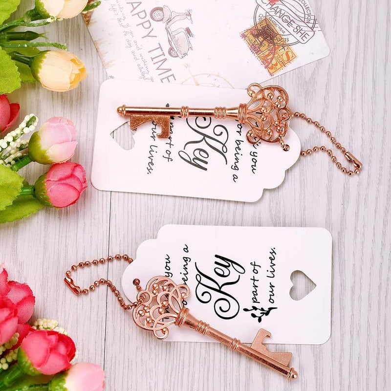 WODEGIFT 20 PCS Wedding Favors Key Bottle Opener,Vintage Skeleton Key Bottle Openers with Thank You Tags and Key Chains,Baby Shower Favor for Guests Girl（Rose Gold） - Image 5