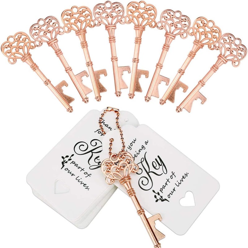 WODEGIFT 20 PCS Wedding Favors Key Bottle Opener,Vintage Skeleton Key Bottle Openers with Thank You Tags and Key Chains,Baby Shower Favor for Guests Girl（Rose Gold） - Image 1
