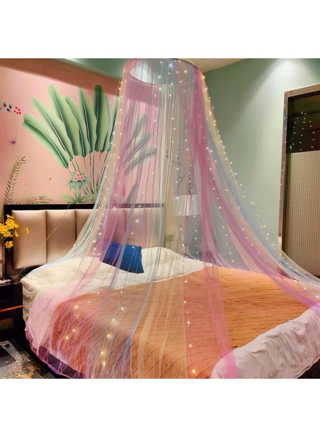 Eimilaly Princess Rainbow Bed Canopy with 250pcs Warm White Curtain Lights, Bed Canopy for Girls Room Decor or Unicorn Theme Party - Image 3