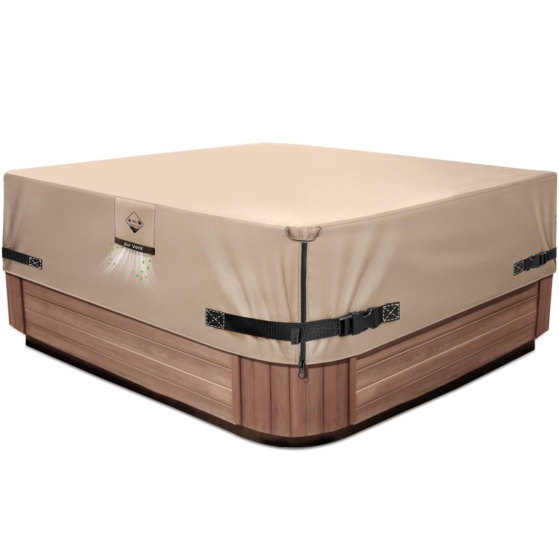 QH.HOME 1000N Tearing Strength Hot Tub Cover Protector 85 x 85 inch fits 84 x 84 83 x 83 82 x 82 inch or 81 x 81 Square SPA Hot Tub Covers ReplacementWheat