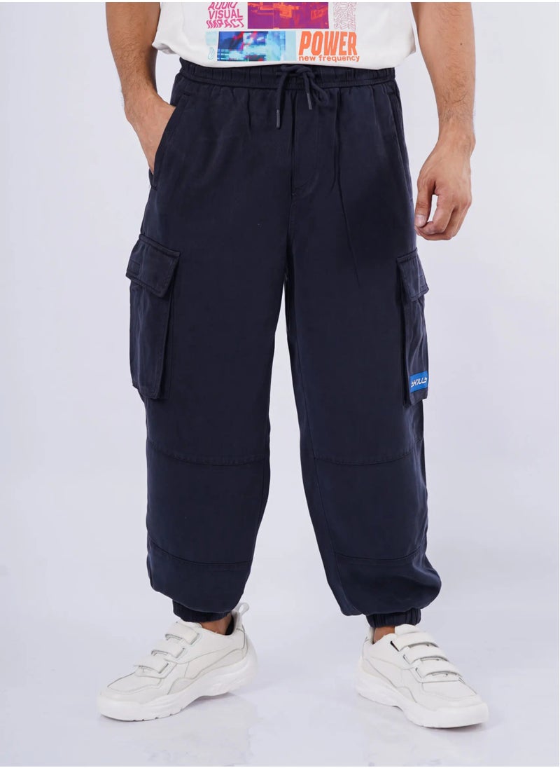 JACK & JONES - Men’s Elastic Ankle Cuff Drawstring Cargo Pants in Midnight - Image 1