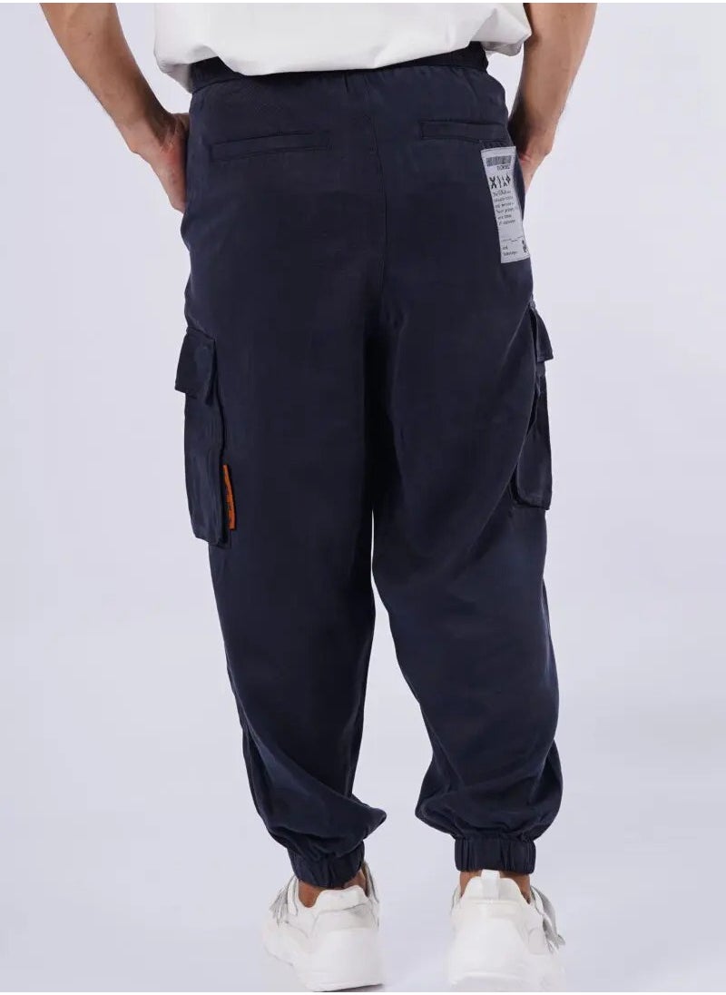 JACK & JONES - Men’s Elastic Ankle Cuff Drawstring Cargo Pants in Midnight - Image 1