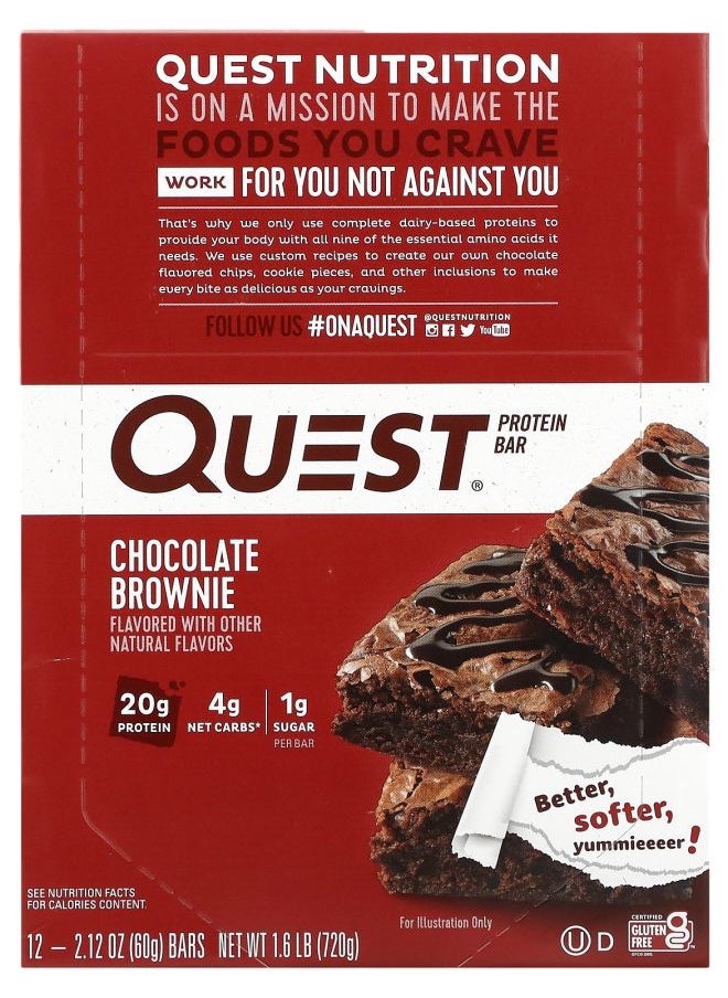 QUEST NUTRITION - Protein Bar Chocolate Brownie 12 Bars 2.12 oz (60 g) Each - Image 1