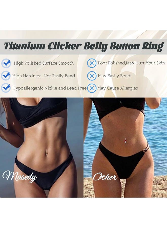 Masedy 14G G23 Titanium Clicker Belly Button Rings for Women Teardrop CZ Dangle Belly Button Rings Curved Reverse Barbell Navel Rings Hypoallergenic Belly Piercing Jewelry Silver - Image 5