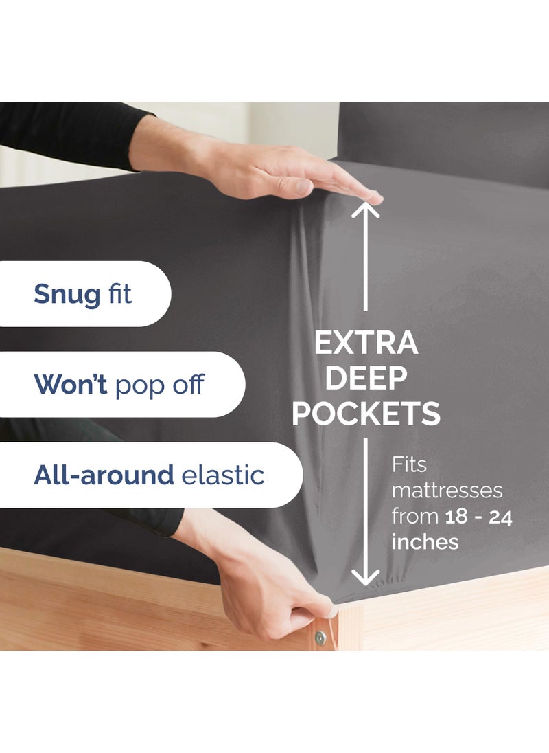 Extra Deep Split King Sheet Set - 7 Piece Breathable and Cooling Sheets - Hotel Luxury Bed Sheets Set - Easy Fit - Soft  Wrinkle Free and Comfy Sheets Set - Dark Grey Sheet Set with Extra Deep Pockets