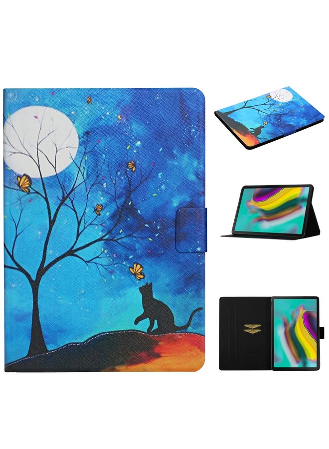 HuHa Case Cover For Samsung Galaxy Tab S6 Lite P610 Colored Drawing Pattern Horizontal Flip Leather Case with Holder & Card Slots Moonlight Cat 