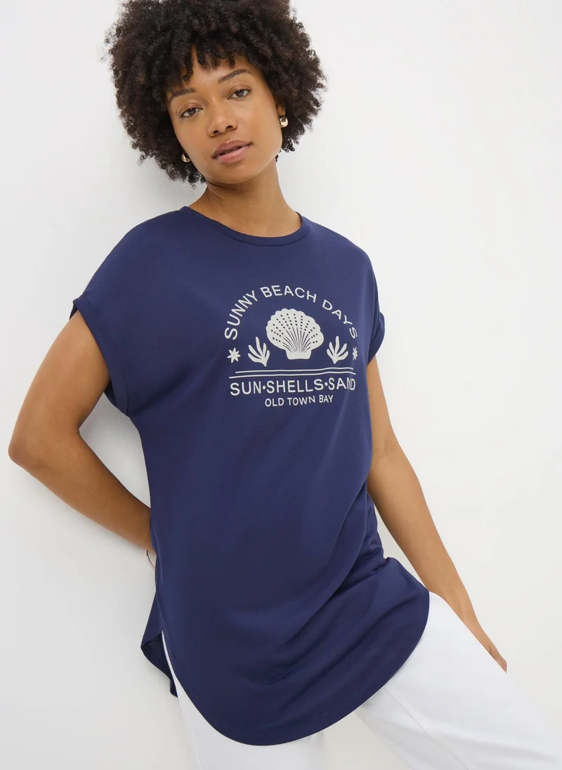 Matalan Navy Beach Slogan T-Shirt