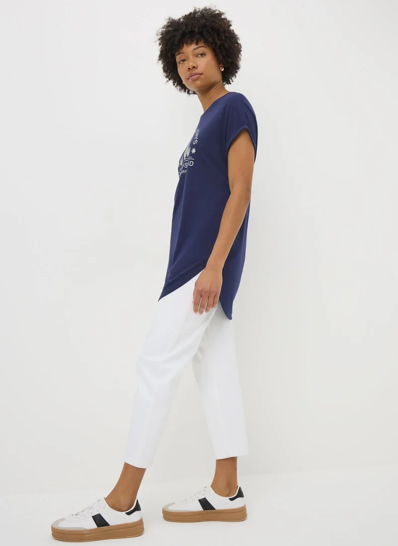 Matalan Navy Beach Slogan T-Shirt