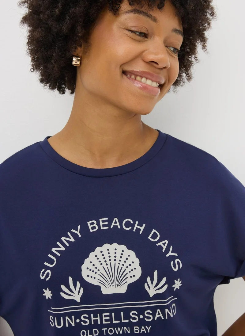 Matalan Navy Beach Slogan T-Shirt