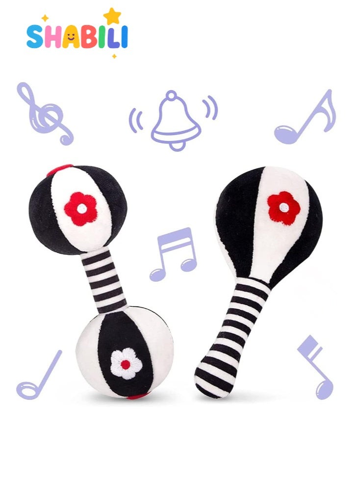 شبيلي لعبتا خشخيشة قطيفة للأطفال، بتباين أسود-أبيض عالي على شكل دمبل، مناسبة للرضّع من 0–12 شهراً، ألعاب حسية سهلة الإمساك مع صوت لطيف، قابلة للغسل، مناسبة لمقعد السيارة/العربة، هدية مثالية للمولود  ⸻ - Image 1