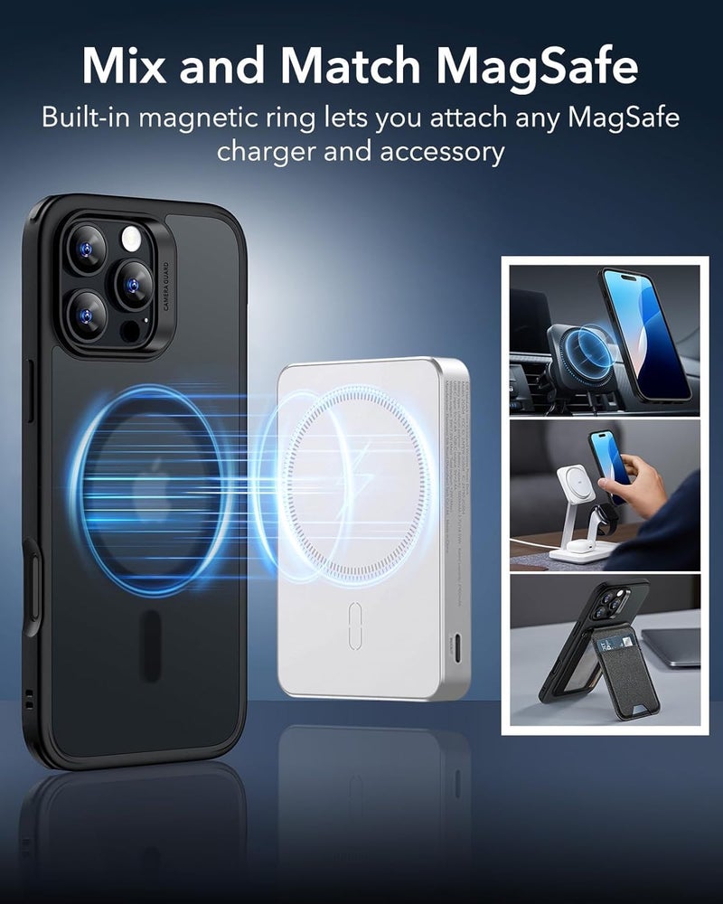 Sounce حافظة آيفون 16 برو، متوافقة مع MagSafe، حماية مضادة للصدمات من الدرجة العسكرية، حافظة هالو لوك المغناطيسية الهجينة لآيفون 16 برو، متينة، رفيعة، تصميم (أسود مصنفر) - Image 3