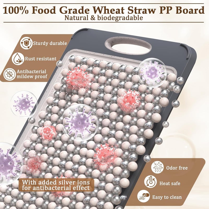 GUANCI لوح تقطيع ، كبير 16×11 بوصة، لوح تقطيع من الفولاذ المقاوم للصدأ 316 للمطبخ، لوح تقطيع من ألياف قشر الأرز الغذائي مع PP من قش القمح، استخدام مزدوج الجوانب، مقبض سهل الإمساك - Image 4