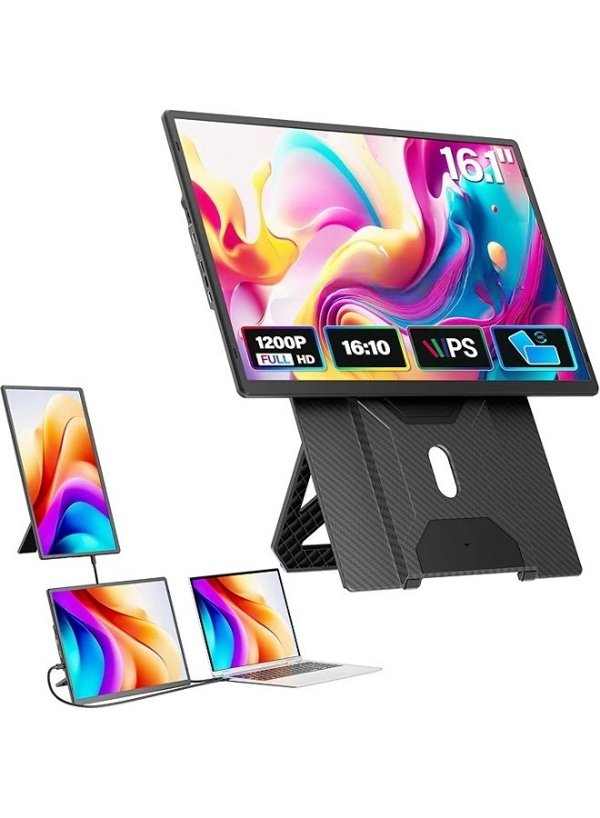 موسع شاشة لابتوب محمول مقاس 16.1 بوصة - شاشة FHD IPS بدقة 1920x1200 قابلة للفصل، حامل مغناطيسي قابل للدوران 360 درجة، نسبة عرض 16:10، توصيل وتشغيل مباشر، متوافق مع ويندوز، ماك، لينكس وأندرويد - Image 1