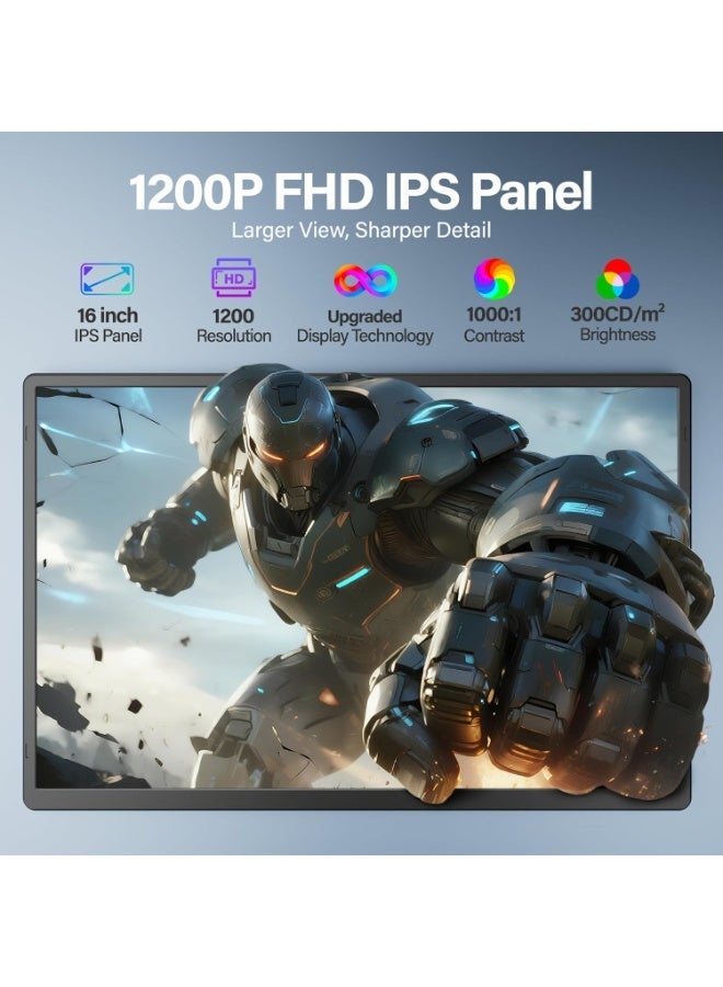 موسع شاشة لابتوب محمول مقاس 16.1 بوصة - شاشة FHD IPS بدقة 1920x1200 قابلة للفصل، حامل مغناطيسي قابل للدوران 360 درجة، نسبة عرض 16:10، توصيل وتشغيل مباشر، متوافق مع ويندوز، ماك، لينكس وأندرويد - Image 2