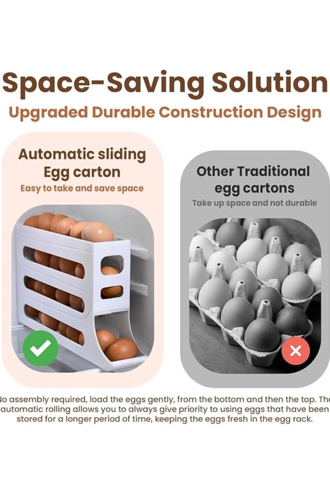 ماهمير حامل بيض مكون من 4 طبقات وموزع دوار بسعة 30 بيضة، تخزين البيض للثلاجة، منظم حامل دوار البيض التلقائي لتوفير المساحة في الثلاجة. - Image 4