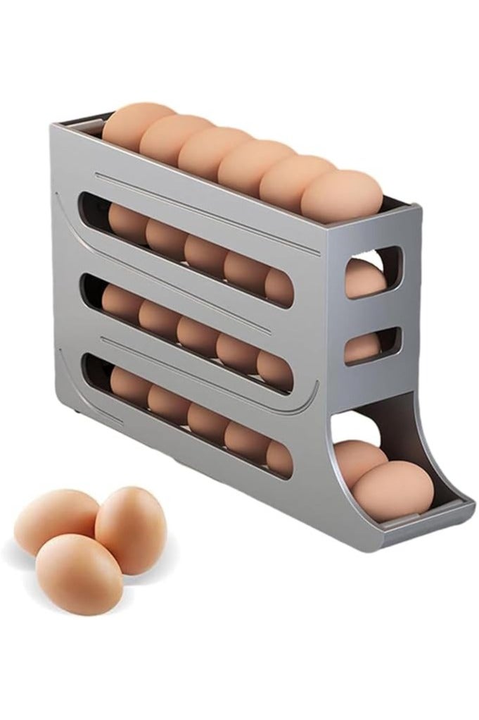 ماهمير حامل بيض مكون من 4 طبقات وموزع دوار بسعة 30 بيضة، تخزين البيض للثلاجة، منظم حامل دوار البيض التلقائي لتوفير المساحة في الثلاجة. - Image 1
