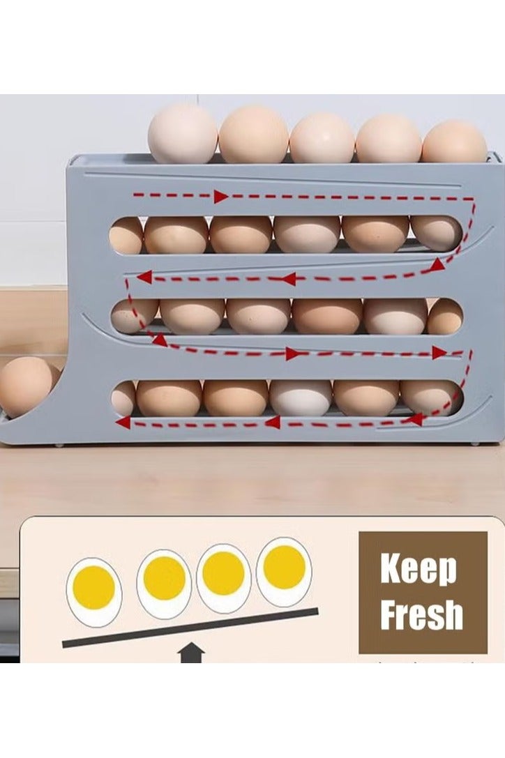 ماهمير حامل بيض مكون من 4 طبقات وموزع دوار بسعة 30 بيضة، تخزين البيض للثلاجة، منظم حامل دوار البيض التلقائي لتوفير المساحة في الثلاجة. - Image 2