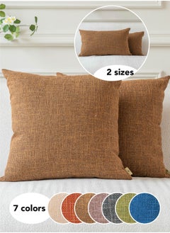 a moment Set of 2 Rust Linen Cushion Cover Decorative Throw Pillow Covers Farmhouse Pillow Covers with Cross for Couch Sofa Bed Living Room Home Decor  - Image 1