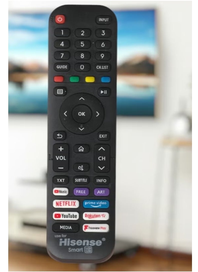Hisense جهاز تحكم عن بعد ذكي لتلفاز هايسنس - يعمل مع جميع تلفزيونات هايسنس LED و LCD و Plasma | مزود بأزرار مفاتيح نتفليكس، برايم فيديو، يوتيوب، راكوتن تي في و فريفيو بلاي - Image 3