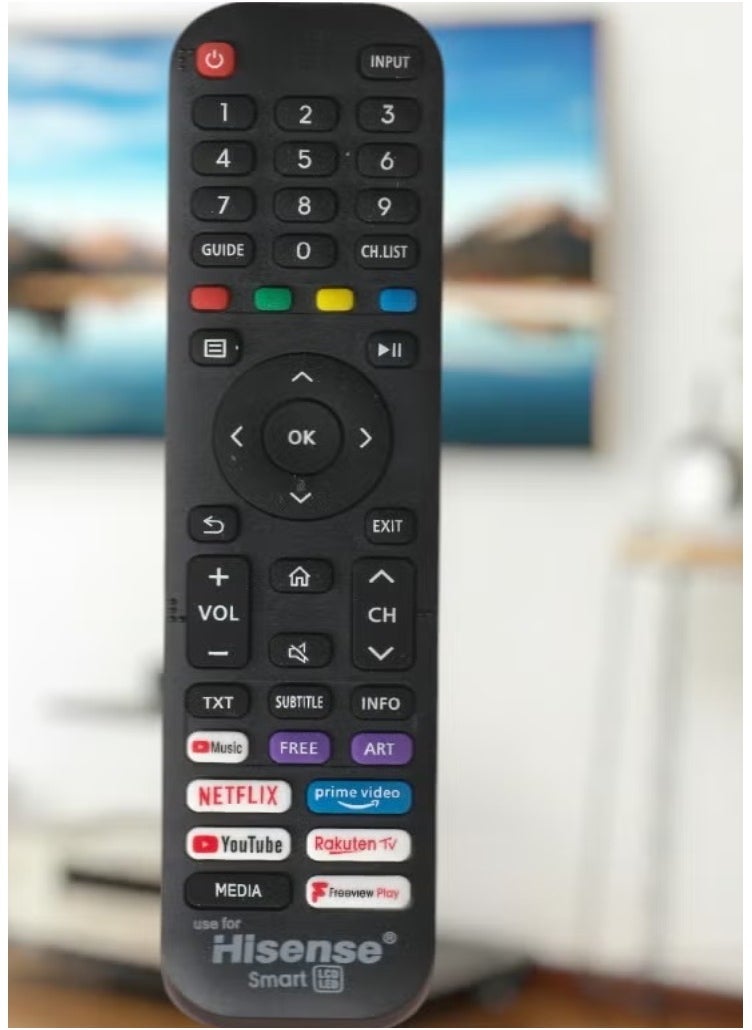 Hisense جهاز تحكم عن بعد ذكي لتلفاز هايسنس - يعمل مع جميع تلفزيونات هايسنس LED و LCD و Plasma | مزود بأزرار مفاتيح نتفليكس، برايم فيديو، يوتيوب، راكوتن تي في و فريفيو بلاي - Image 1